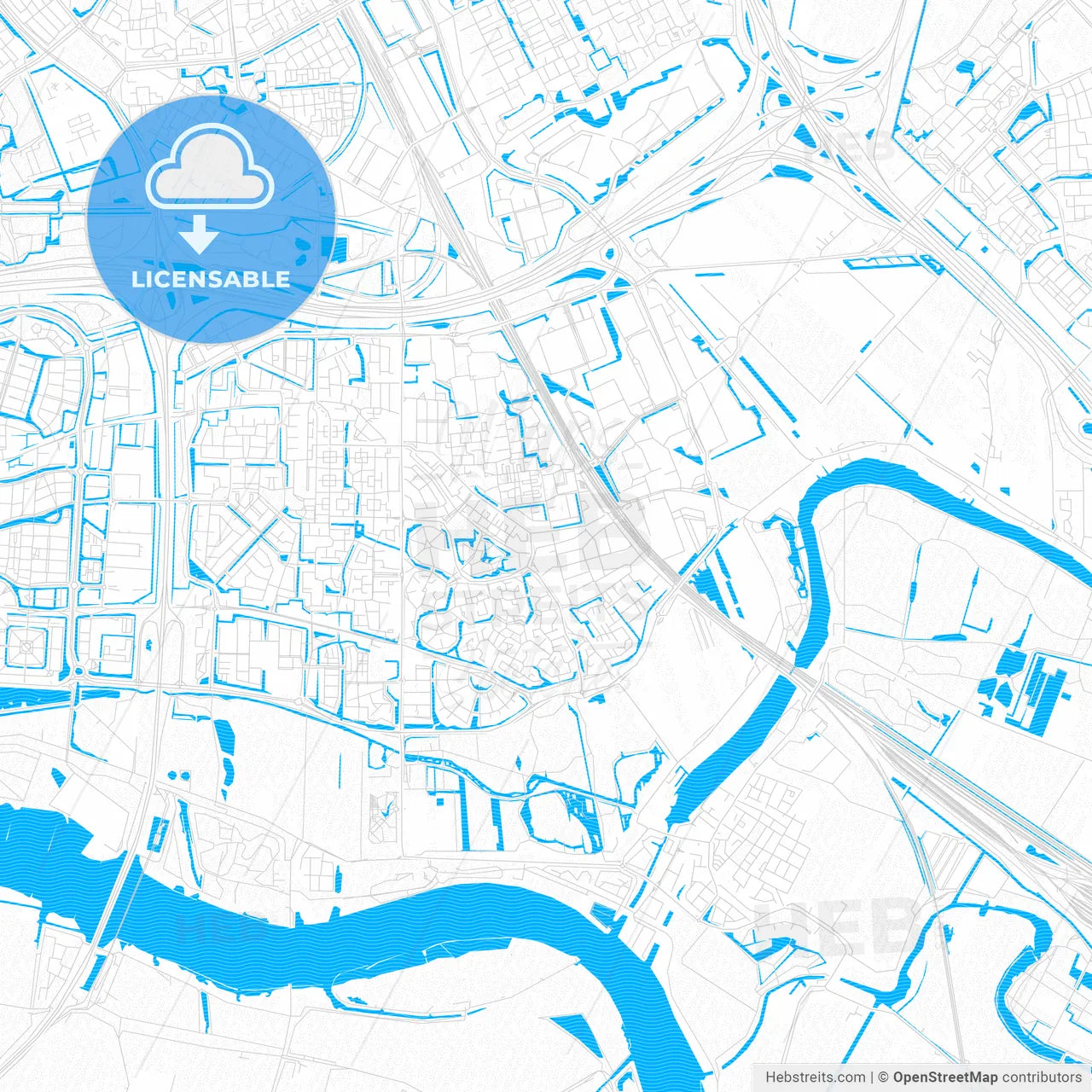 Barendrecht, Netherlands PDF vector map with water in focus