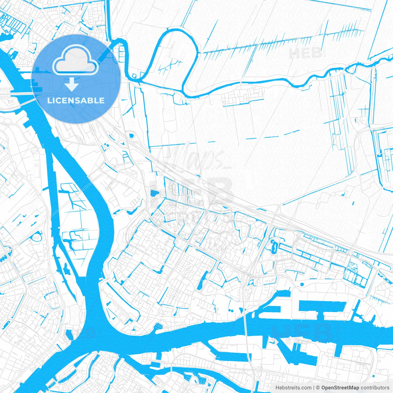 Papendrecht, Netherlands PDF vector map with water in focus