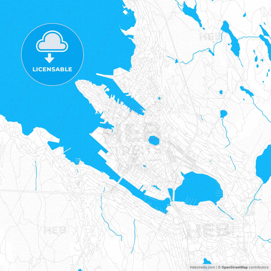 Bergen, Norway PDF vector map with water in focus