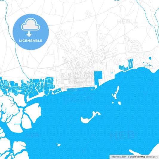 Olhão da Restauração, Portugal PDF vector map with water in focus