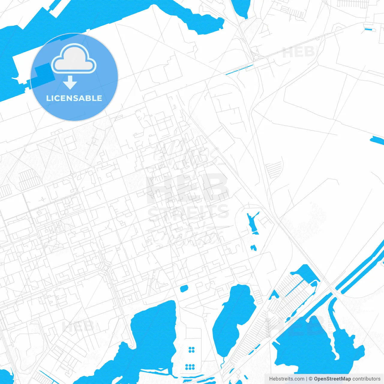 Severodvinsk, Russia PDF vector map with water in focus