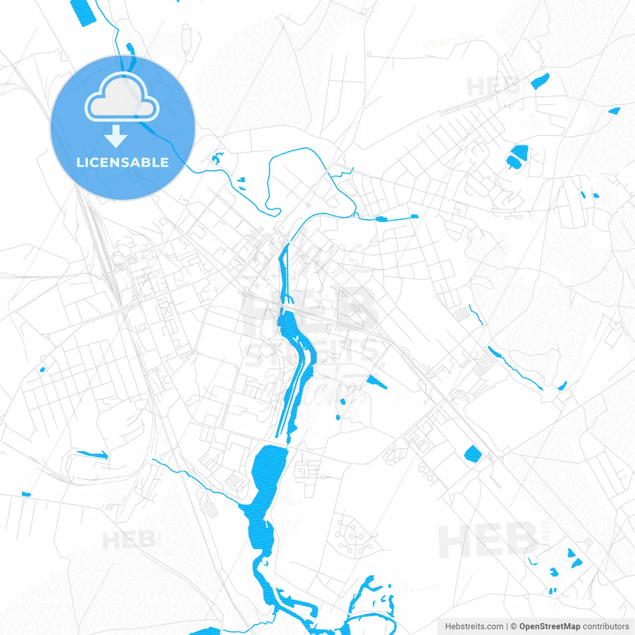 Klin, Russia PDF vector map with water in focus