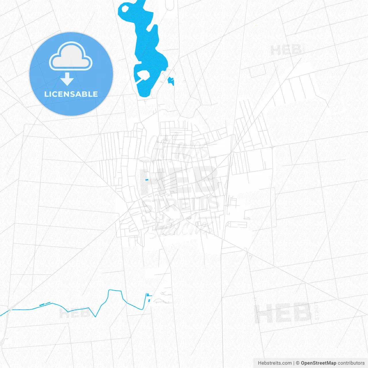Bačka Topola, Serbia PDF vector map with water in focus