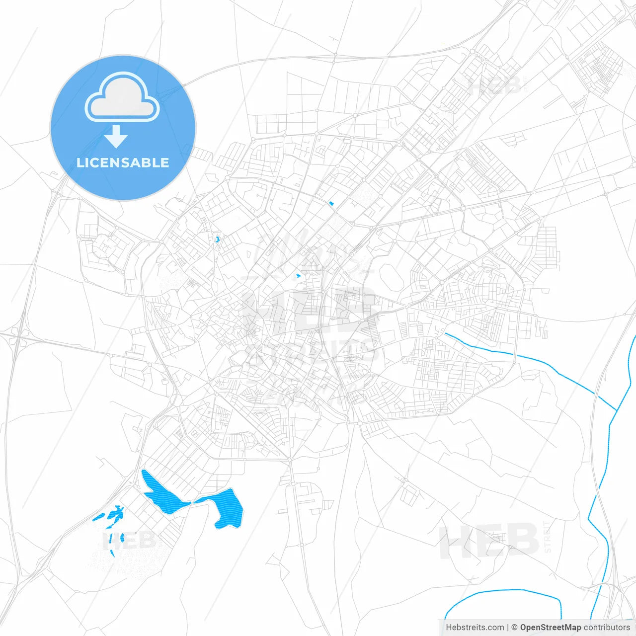 Jerez de la Frontera, Spain PDF vector map with water in focus