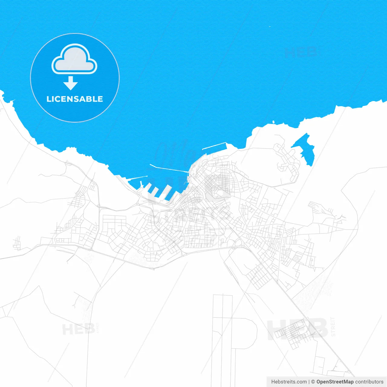 Bandırma, Turkey PDF vector map with water in focus