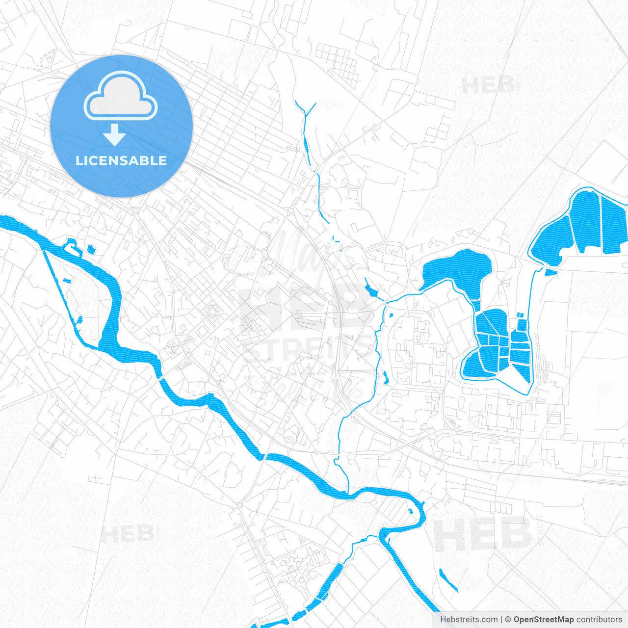 Bila Tserkva, Ukraine PDF vector map with water in focus