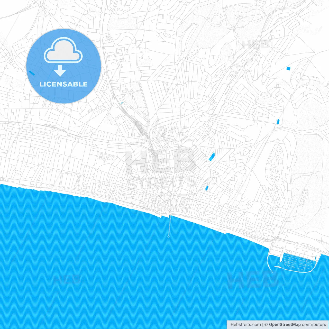 Brighton and Hove, England PDF vector map with water in focus