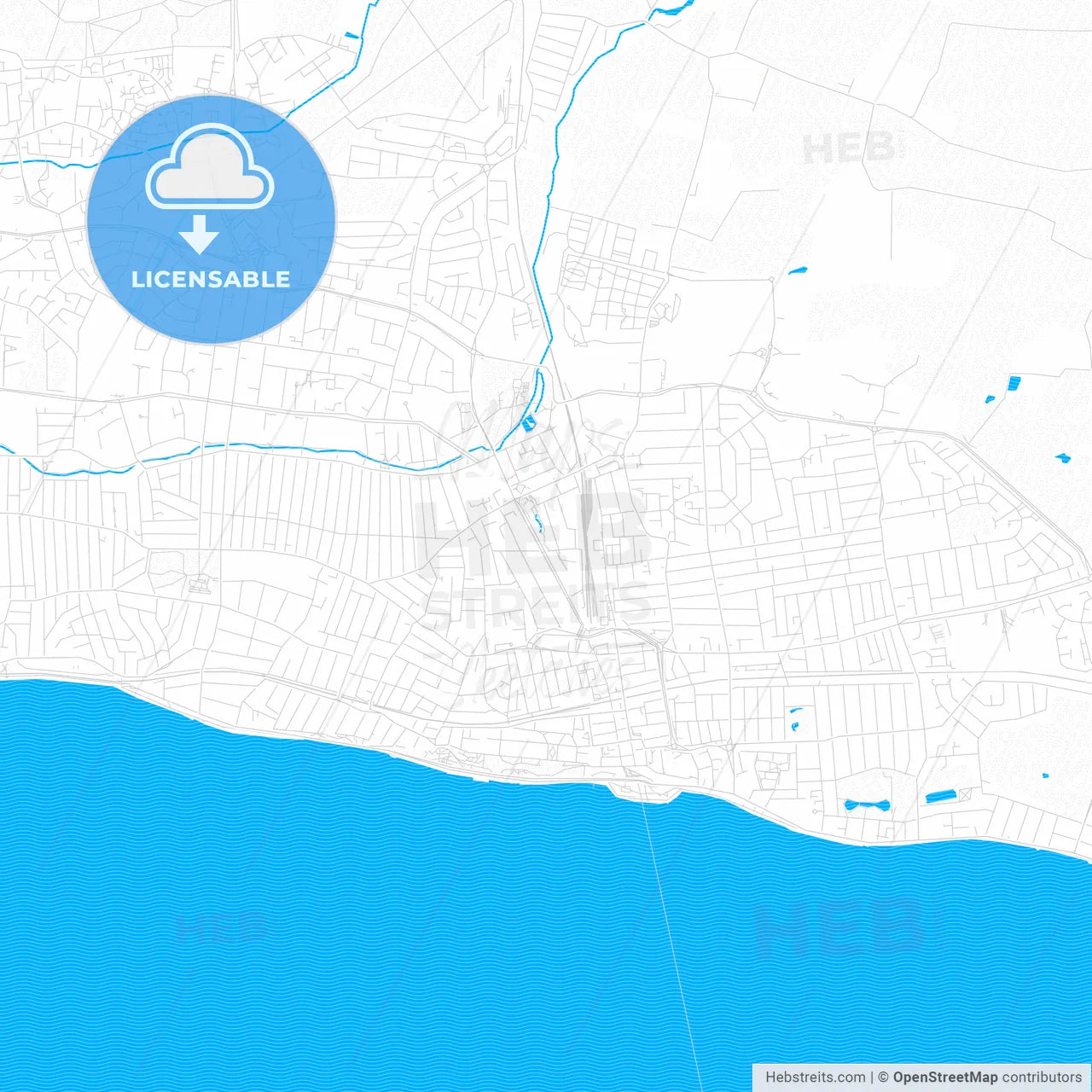 Southend-on-Sea, England PDF vector map with water in focus