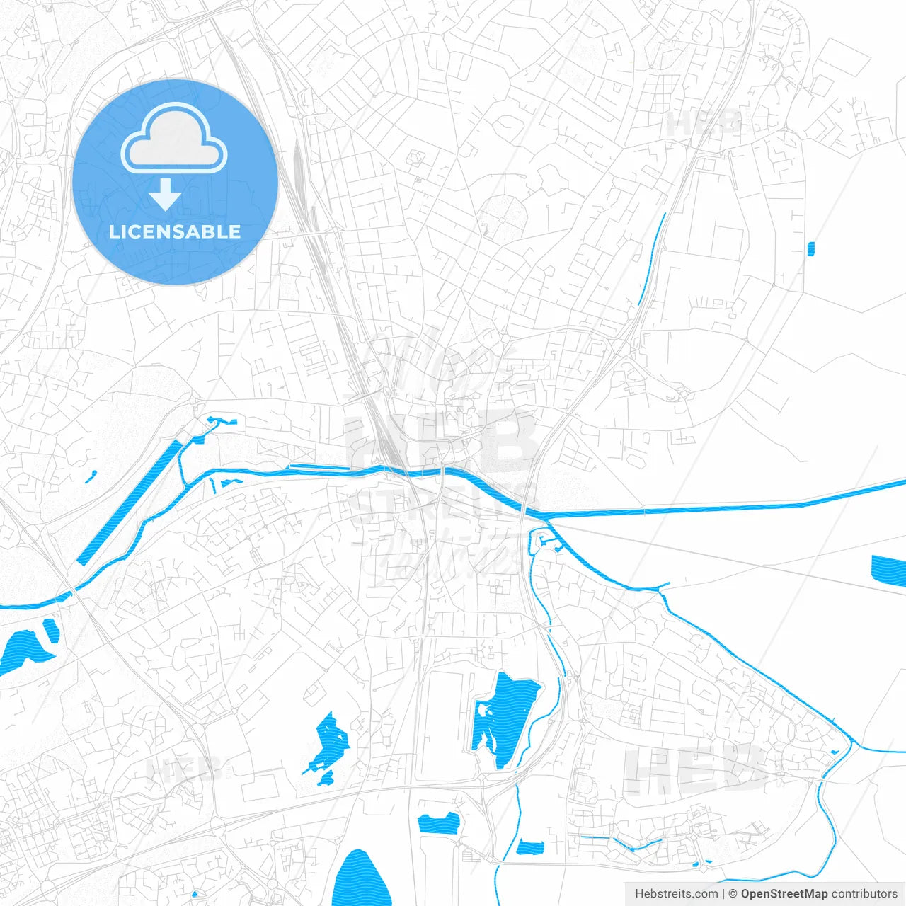 Peterborough, England PDF vector map with water in focus