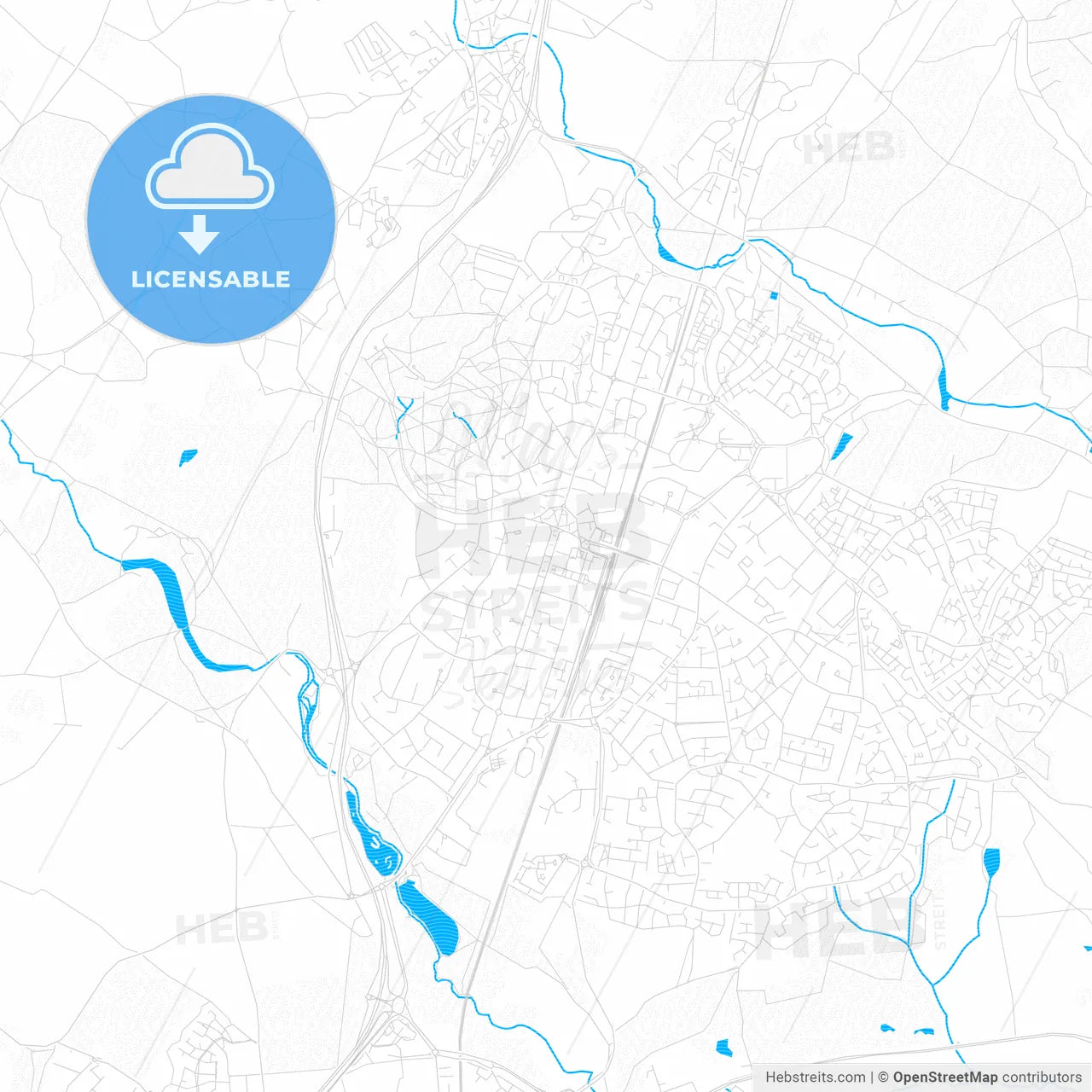Welwyn Garden City, England PDF vector map with water in focus