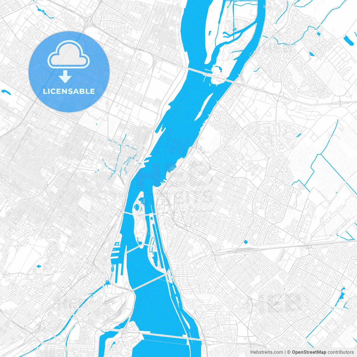 Longueuil, Canada PDF vector map with water in focus