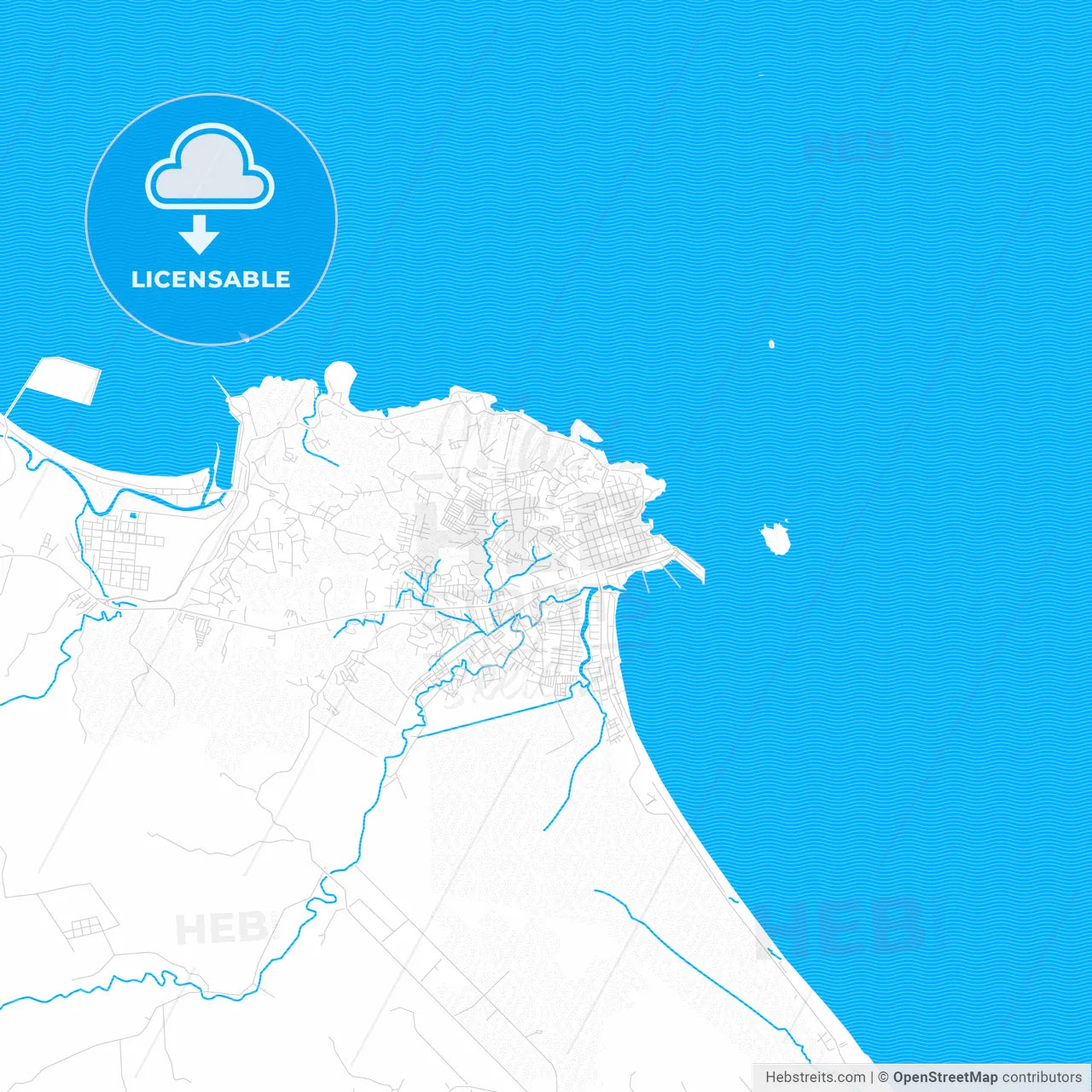 Limón, Costa Rica PDF vector map with water in focus