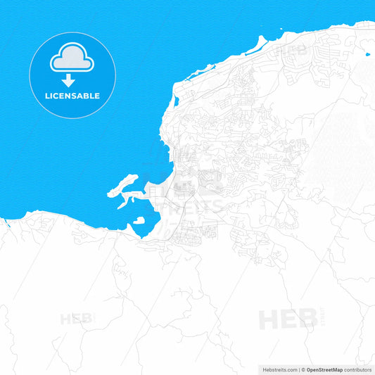 Kingston, Jamaica PDF vector map with water in focus