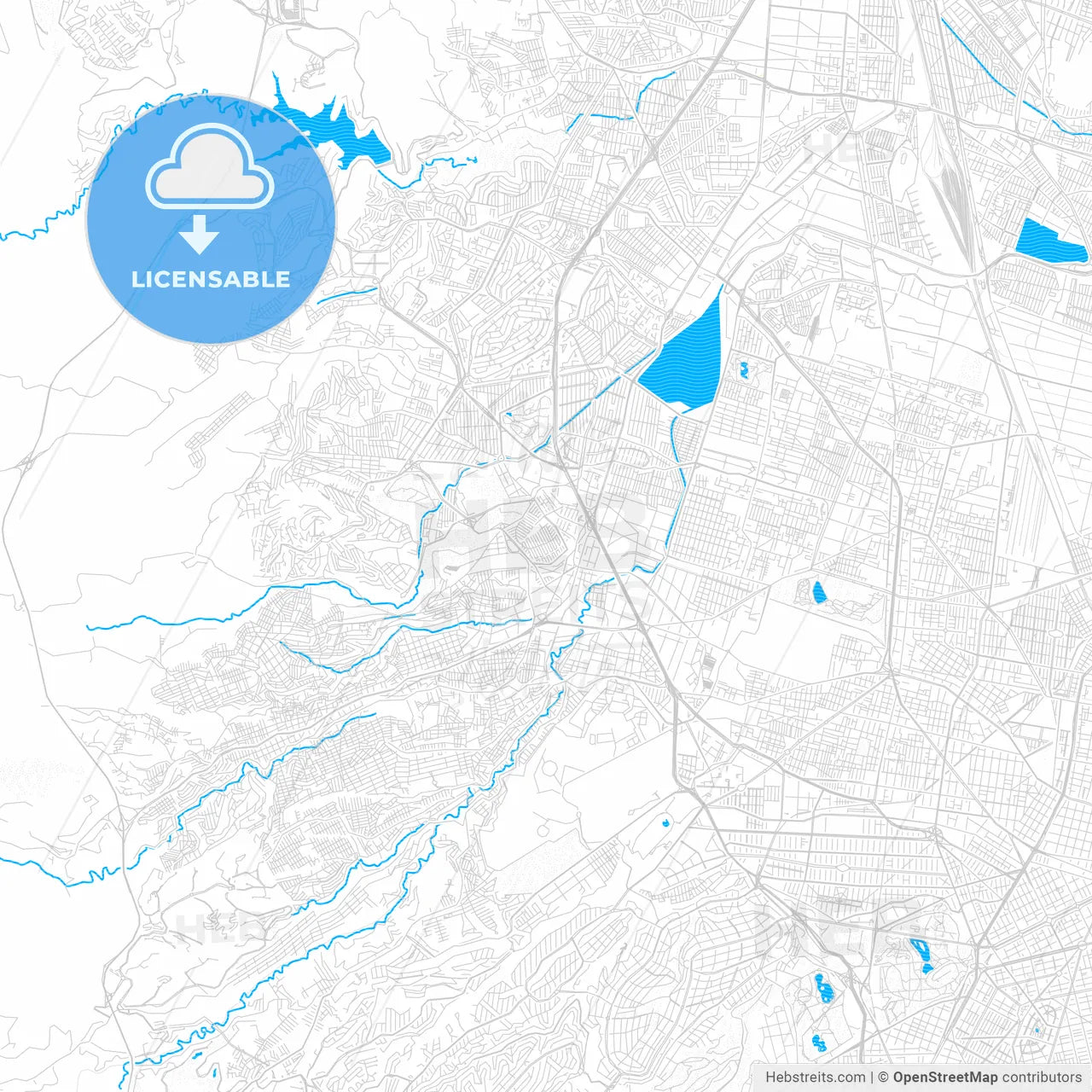 Naucalpan, Mexico PDF vector map with water in focus