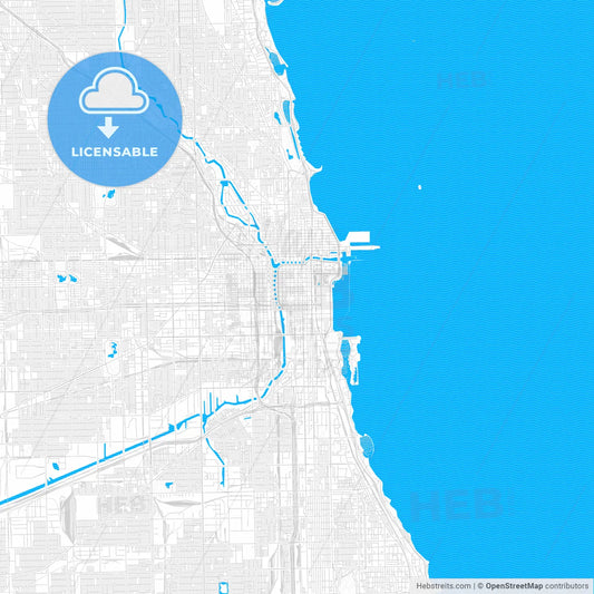 Chicago, Illinois, United States, PDF vector map with water in focus