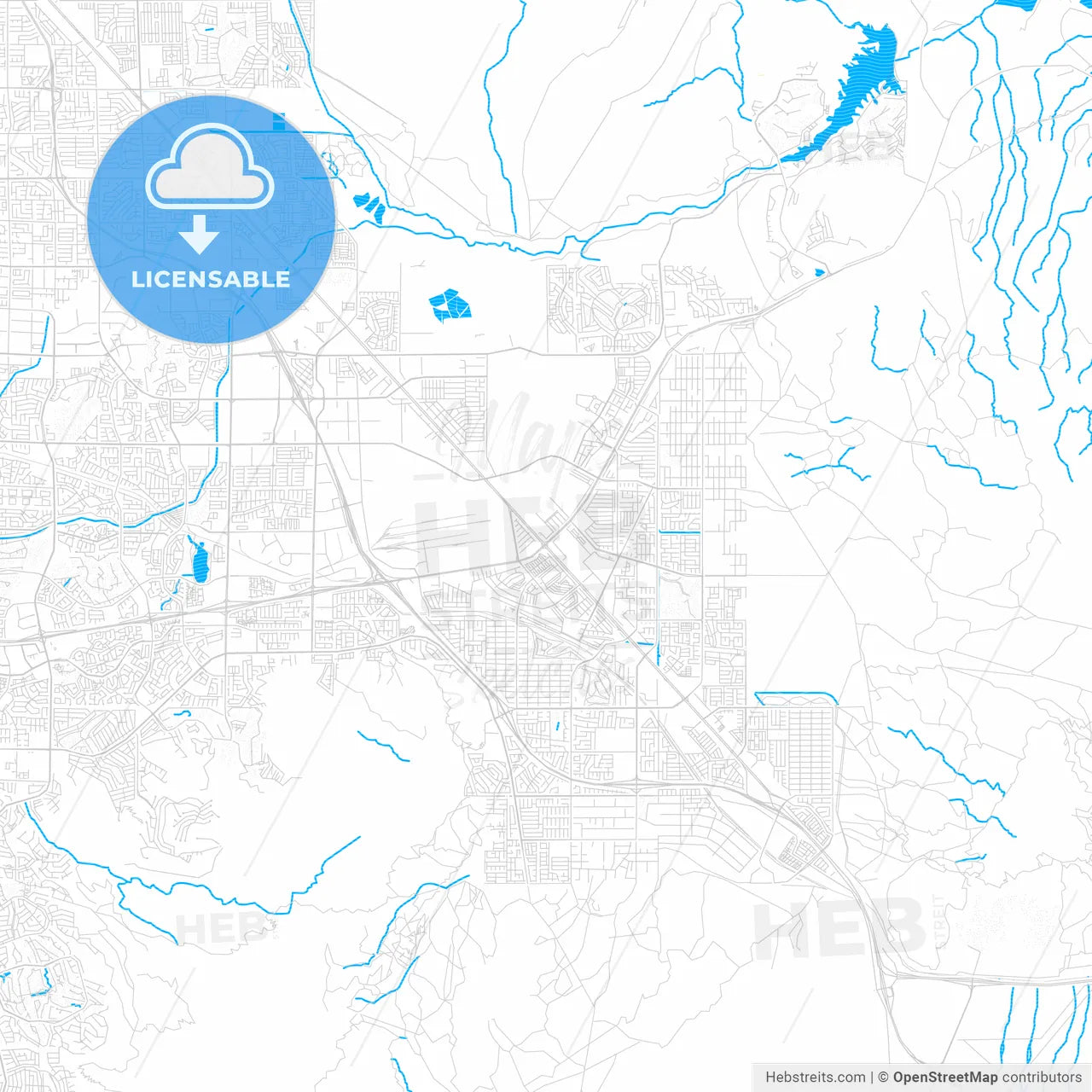 Henderson, Nevada, United States, PDF vector map with water in focus