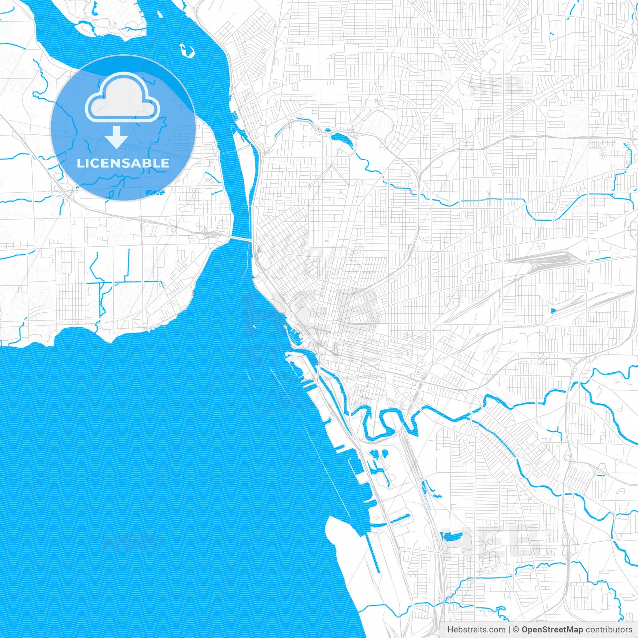 Buffalo, New York, United States, PDF vector map with water in focus