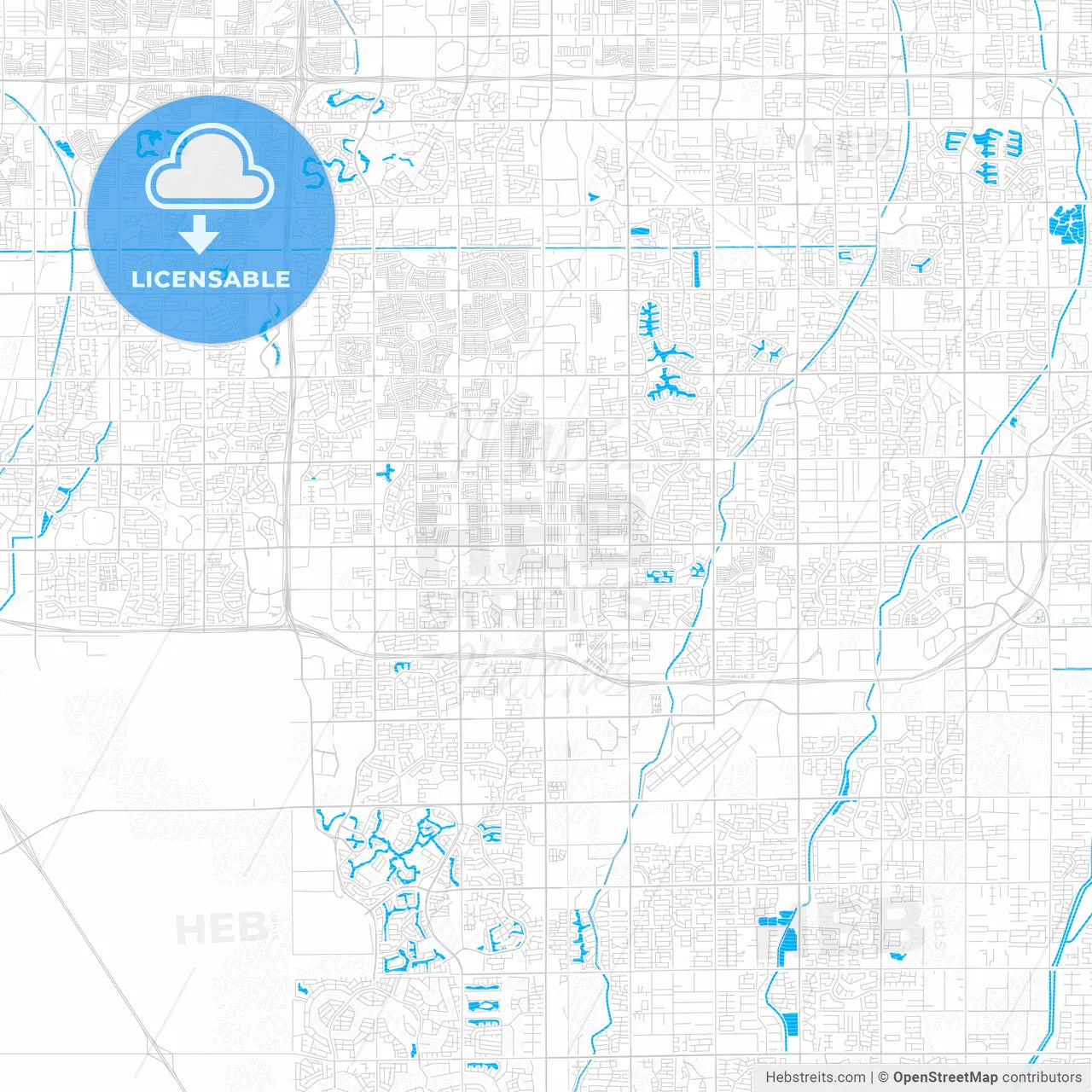 Chandler, Arizona, United States, PDF vector map with water in focus