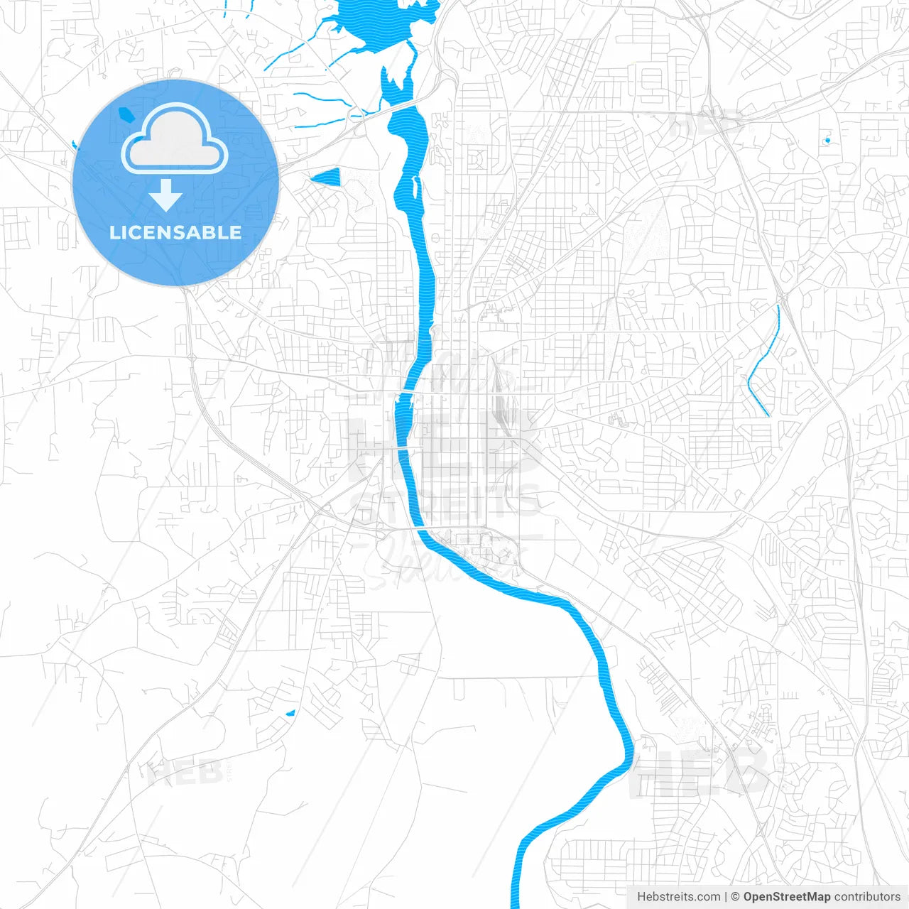 Columbus, Georgia, United States, PDF vector map with water in focus