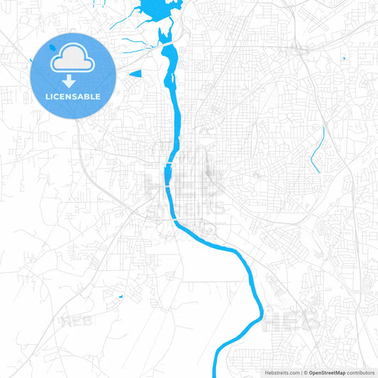 Columbus, Georgia, United States, PDF vector map with water in focus