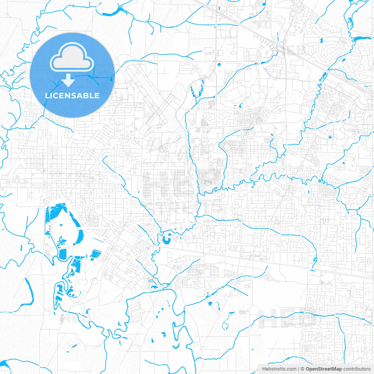Hillsboro, Oregon, United States, PDF vector map with water in focus