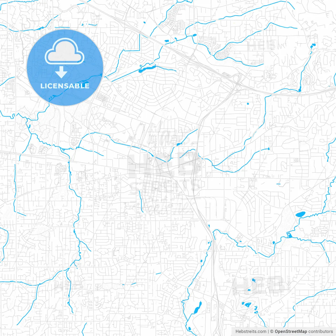 Beaverton, Oregon, United States, PDF vector map with water in focus