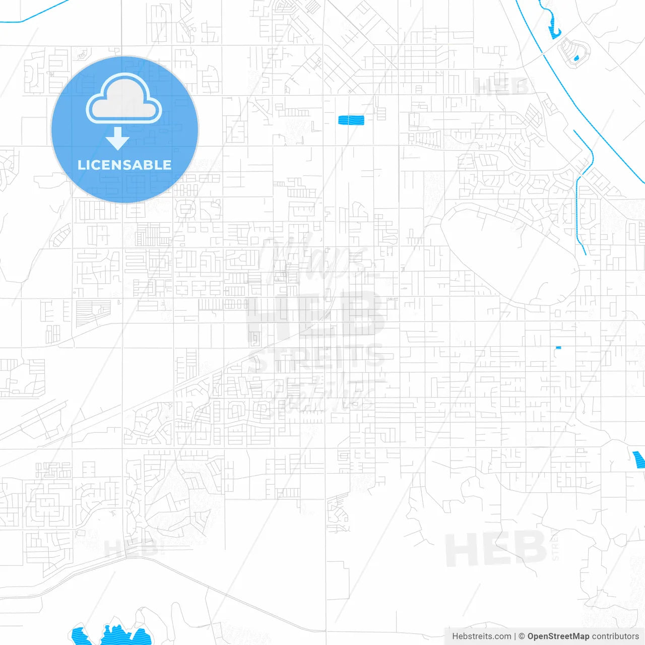 Hemet, California, United States, PDF vector map with water in focus