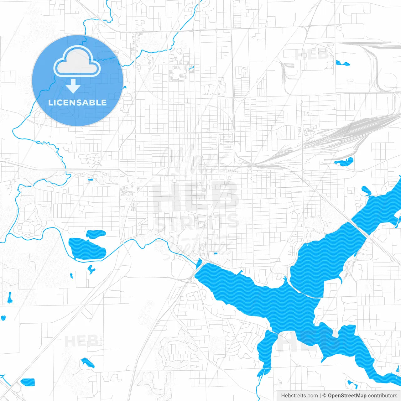 Decatur, Illinois, United States, PDF vector map with water in focus
