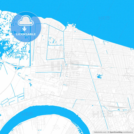 Kenner, Louisiana, United States, PDF vector map with water in focus