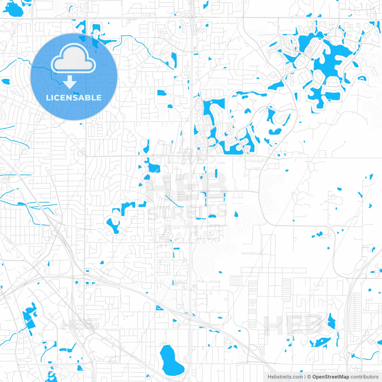 Blaine, Minnesota, United States, PDF vector map with water in focus