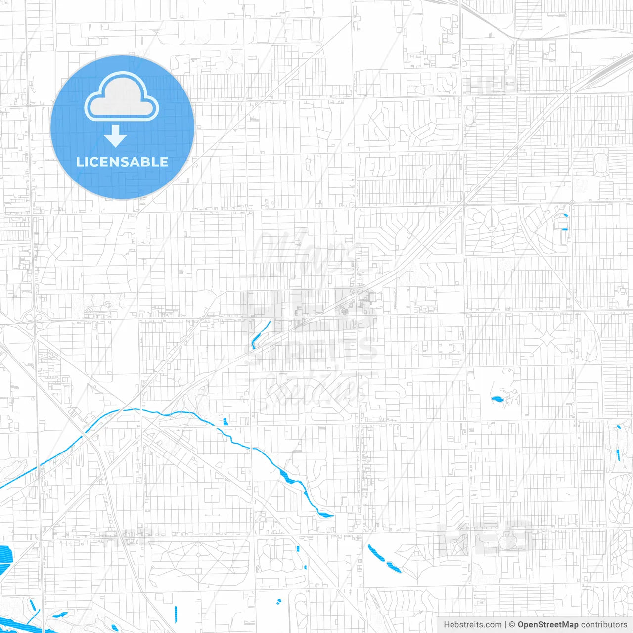 Oak Lawn, Illinois, United States, PDF vector map with water in focus