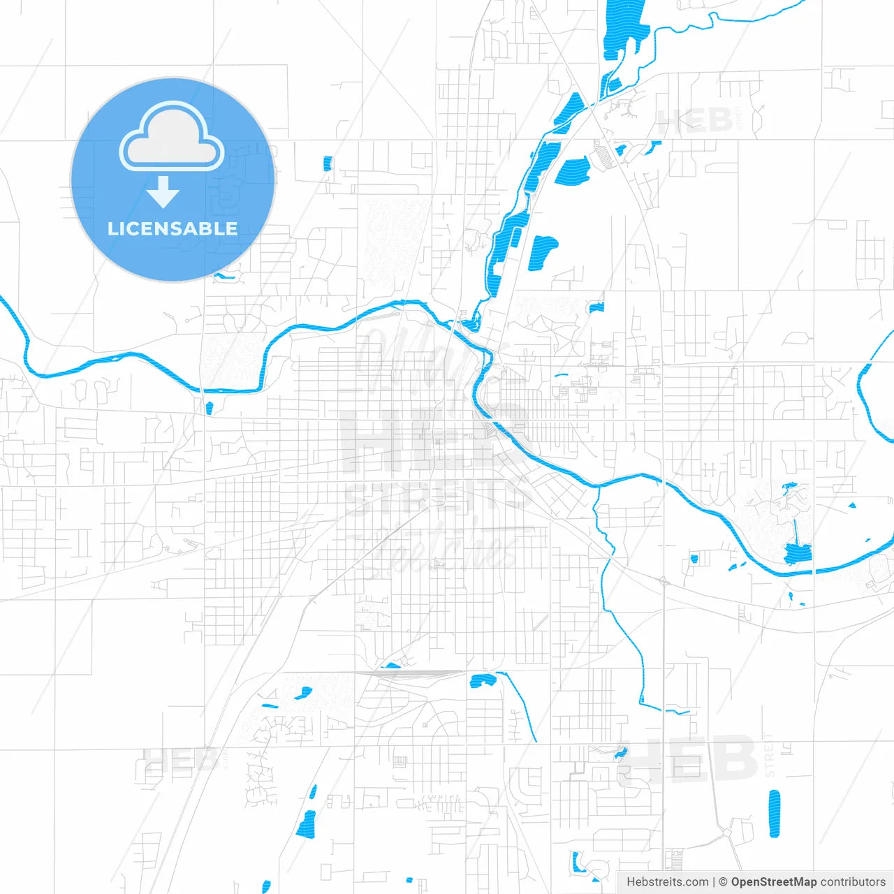 Anderson, Indiana, United States, PDF vector map with water in focus