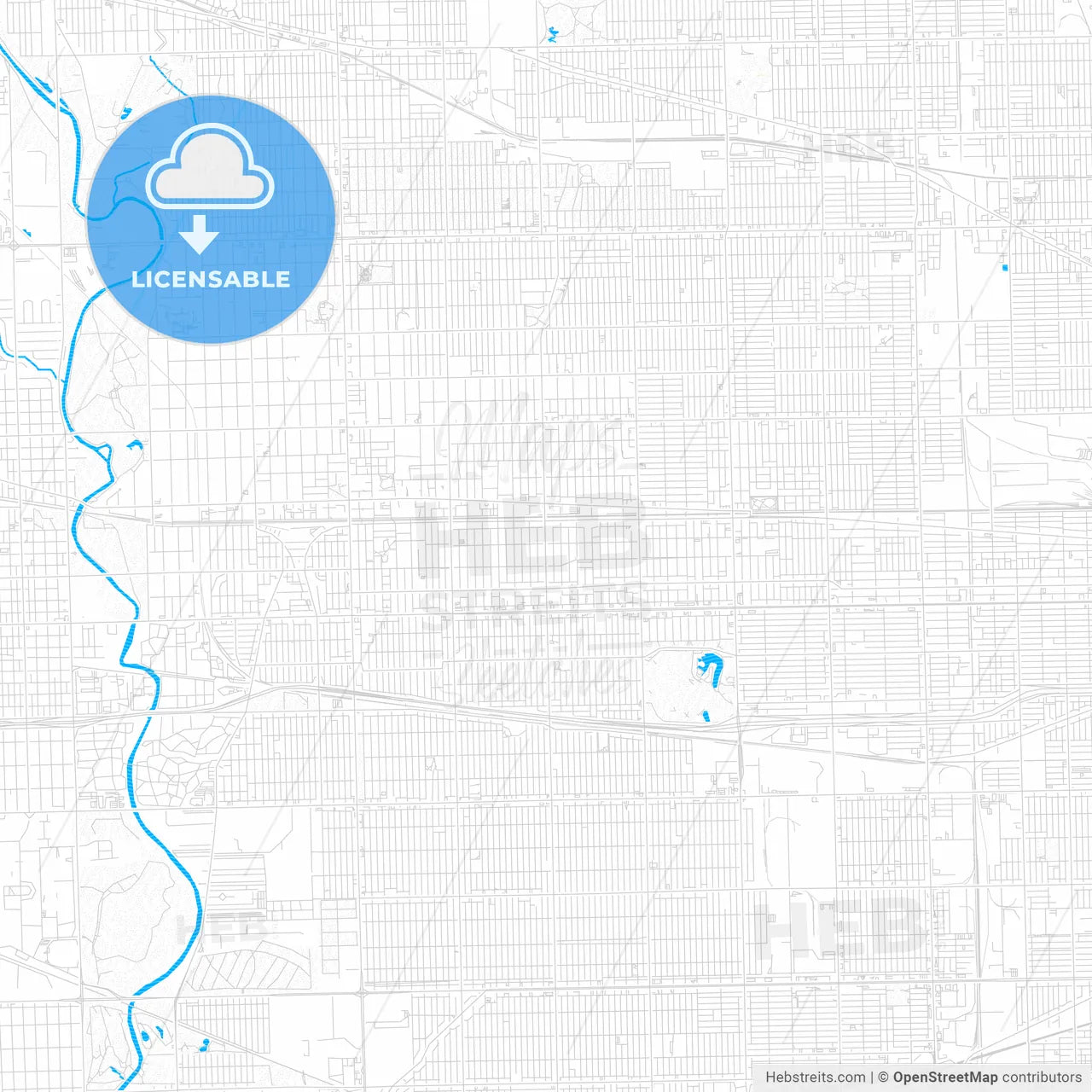 Oak Park, Illinois, United States, PDF vector map with water in focus