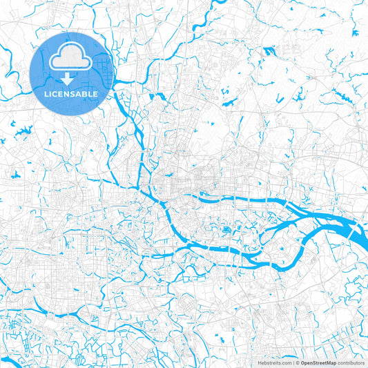 Guangzhou, China PDF vector map with water in focus