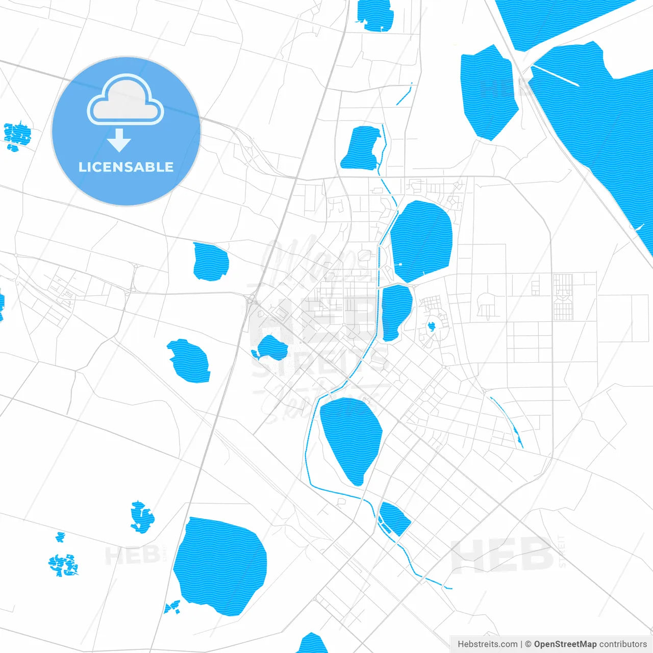 Daqing, China PDF vector map with water in focus