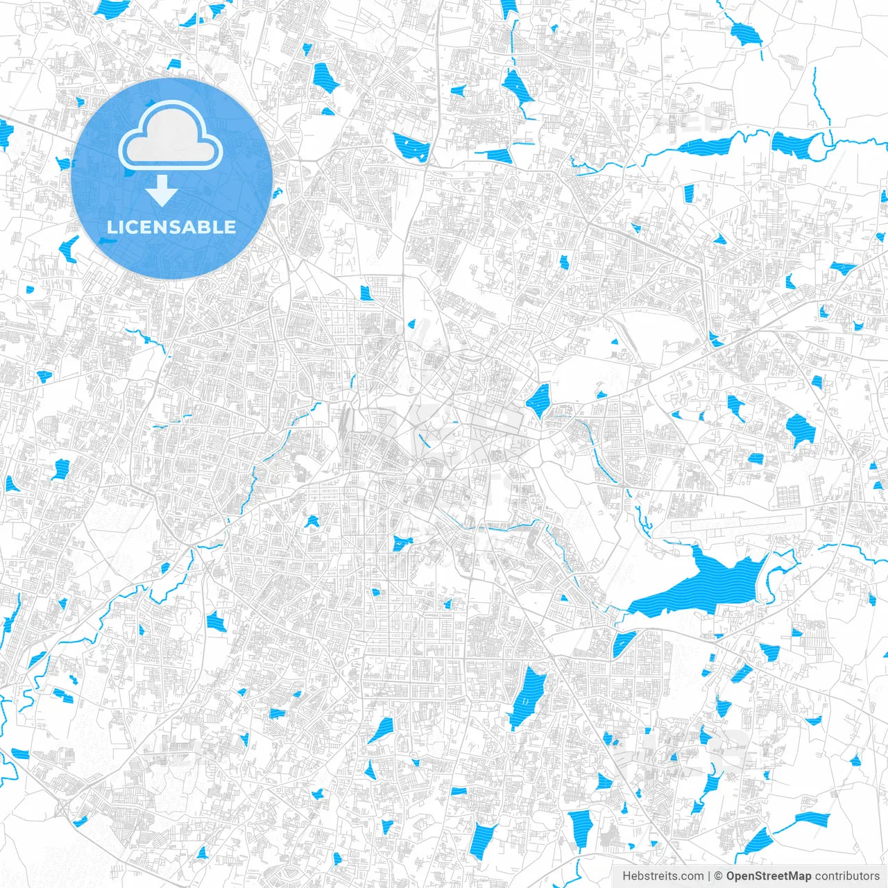 Bangalore, India PDF vector map with water in focus