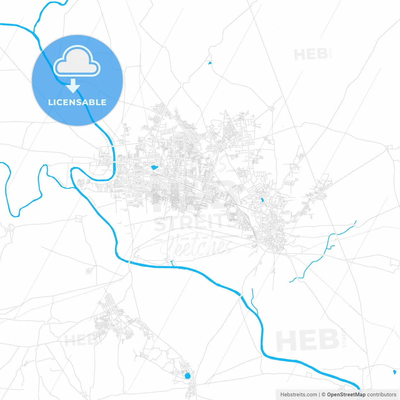 Mangalore, India PDF vector map with water in focus