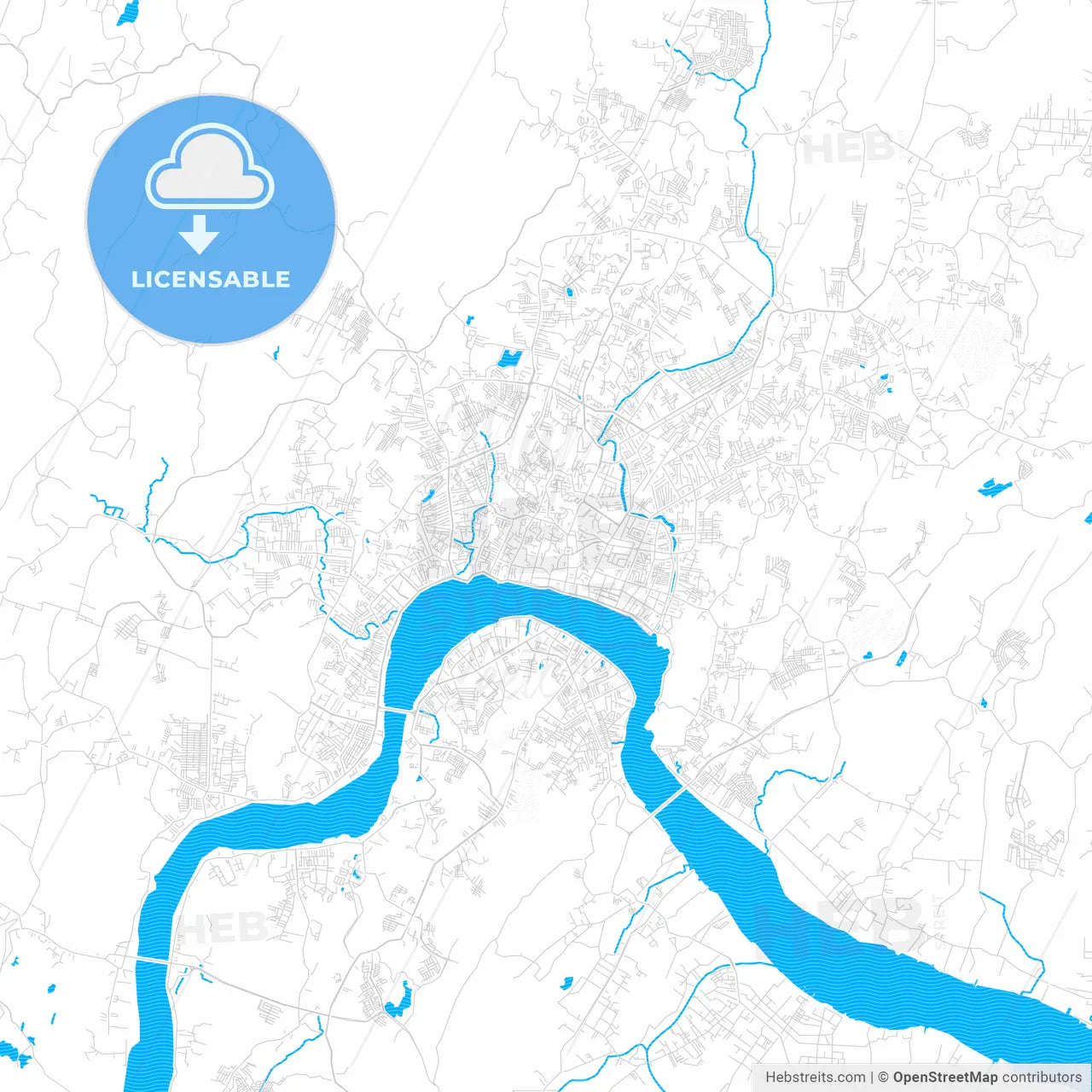 Samarinda, Indonesia PDF vector map with water in focus