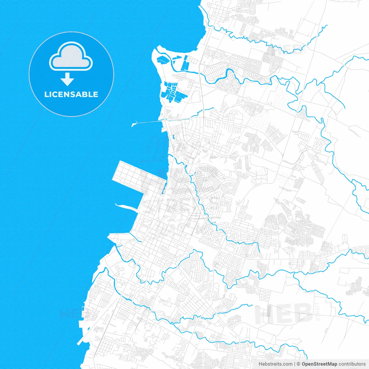 Bacolod, Philippines PDF vector map with water in focus
