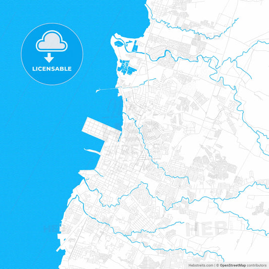 Bacolod, Philippines PDF vector map with water in focus