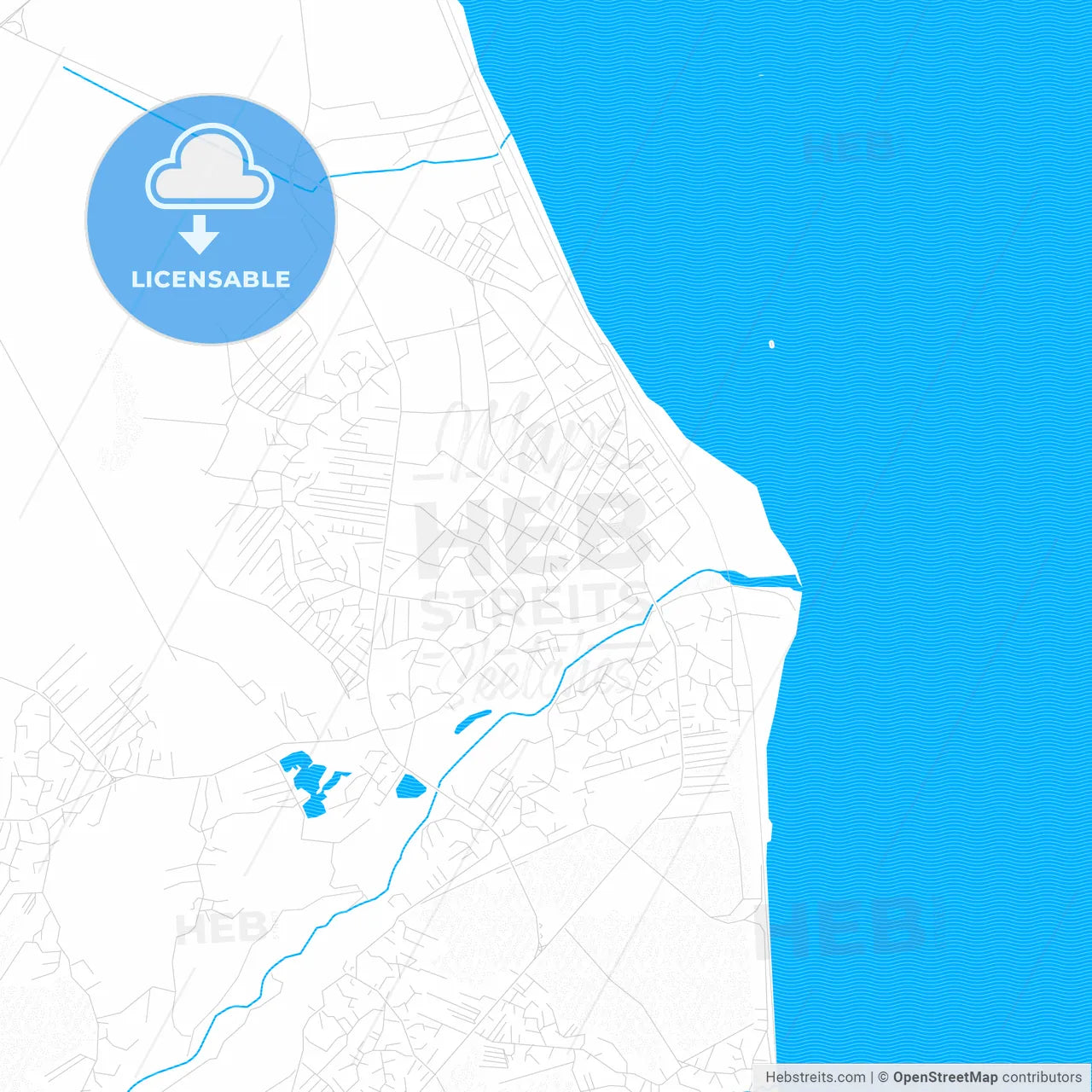 Lankaran, Azerbaijan PDF vector map with water in focus