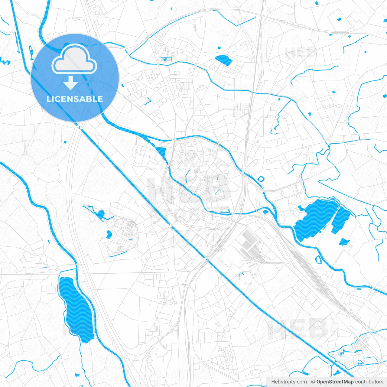 Mechelen, Belgium PDF vector map with water in focus