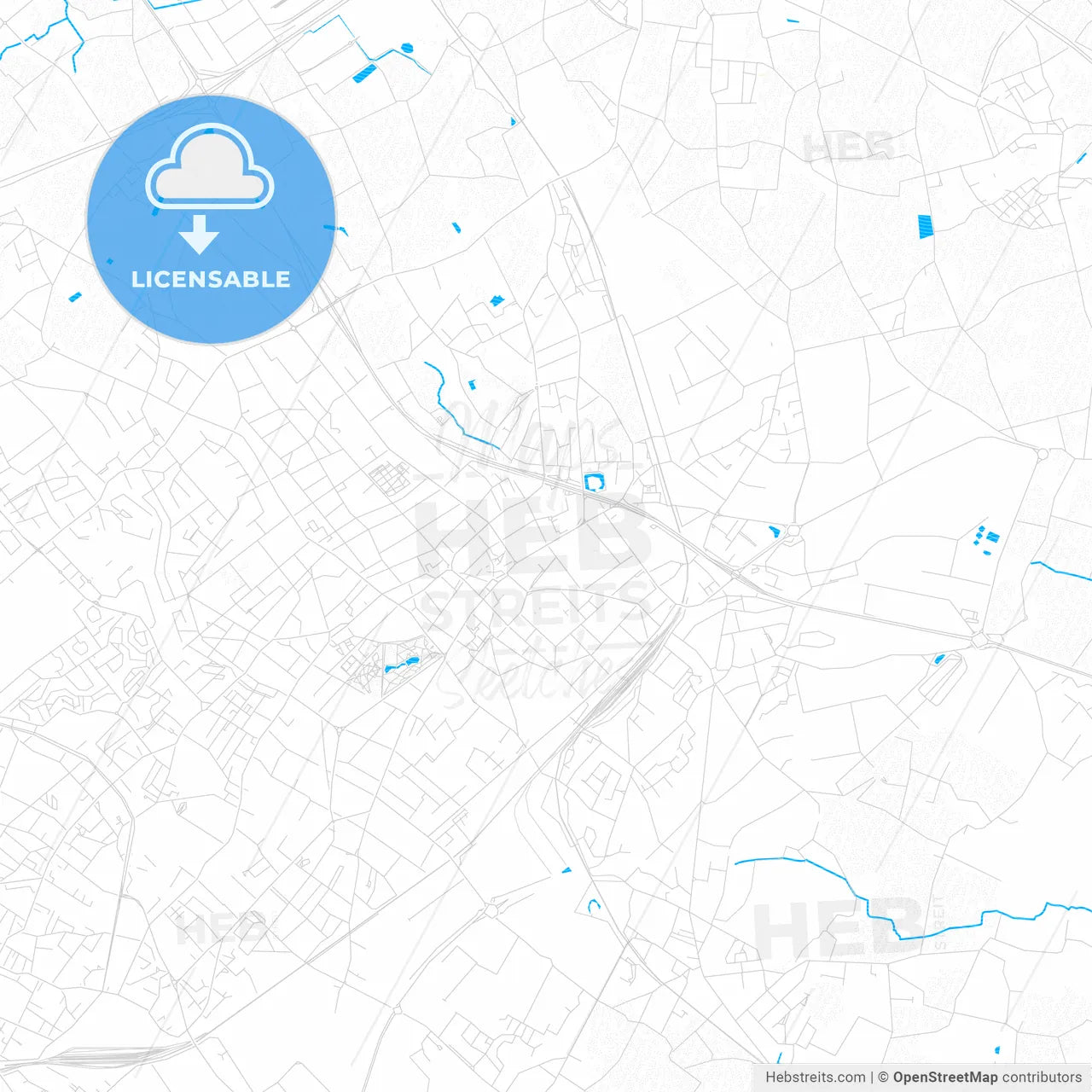 Mouscron, Belgium PDF vector map with water in focus