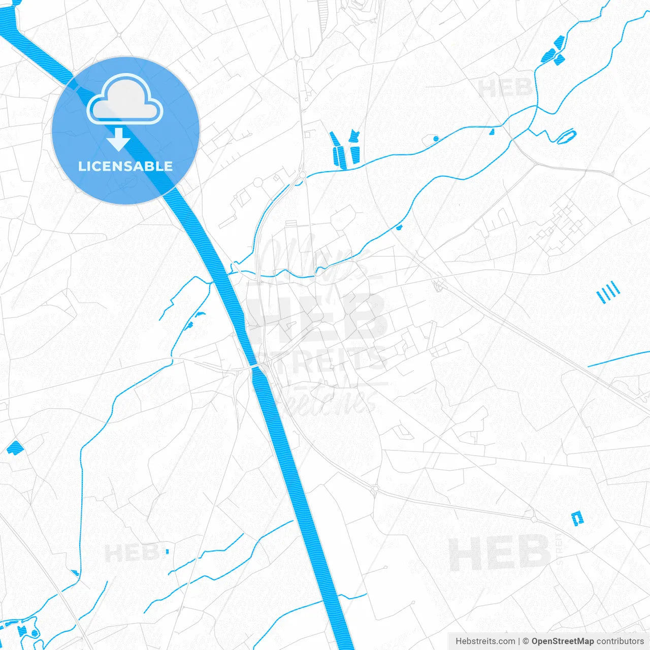 Beringen, Belgium PDF vector map with water in focus