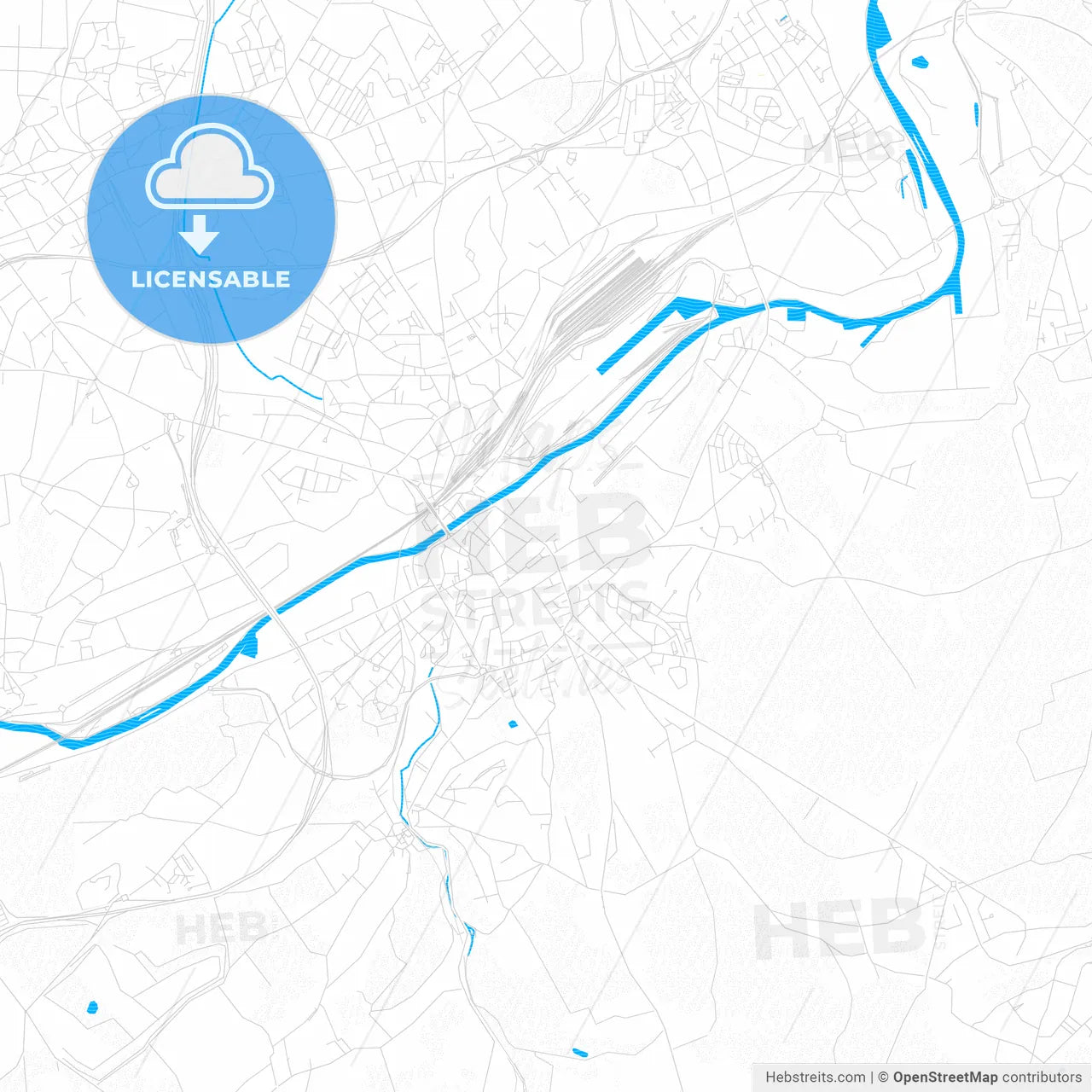 Châtelet, Belgium PDF vector map with water in focus