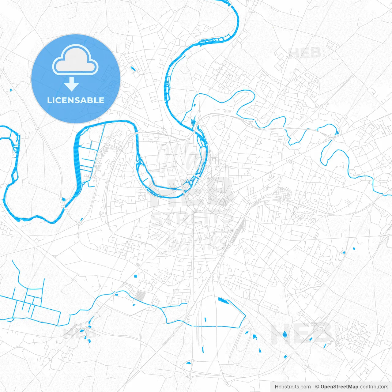 Niort, France PDF vector map with water in focus