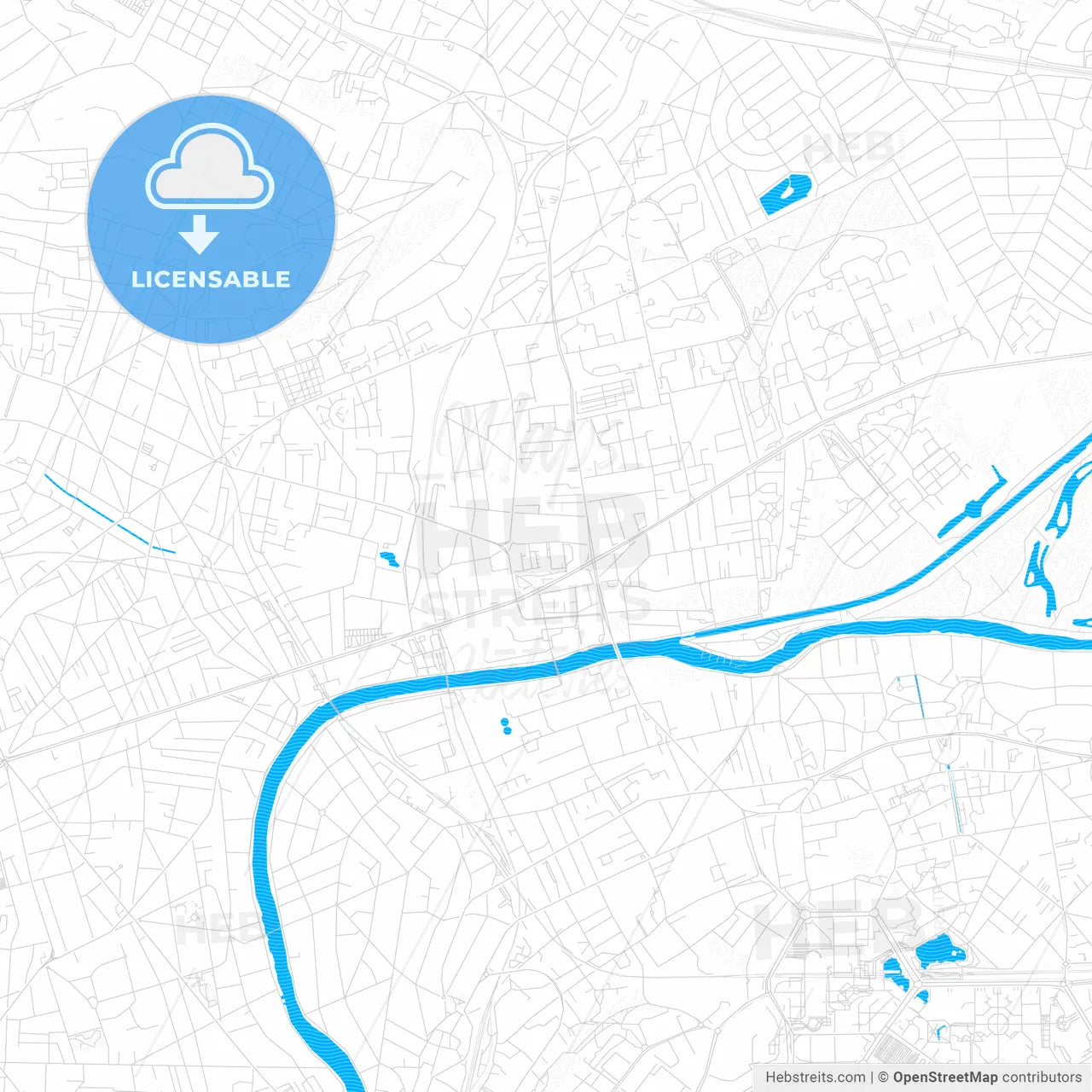 Neuilly-sur-Marne, France PDF vector map with water in focus