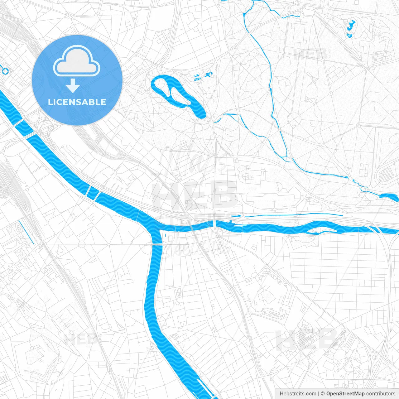 Charenton-le-Pont, France PDF vector map with water in focus