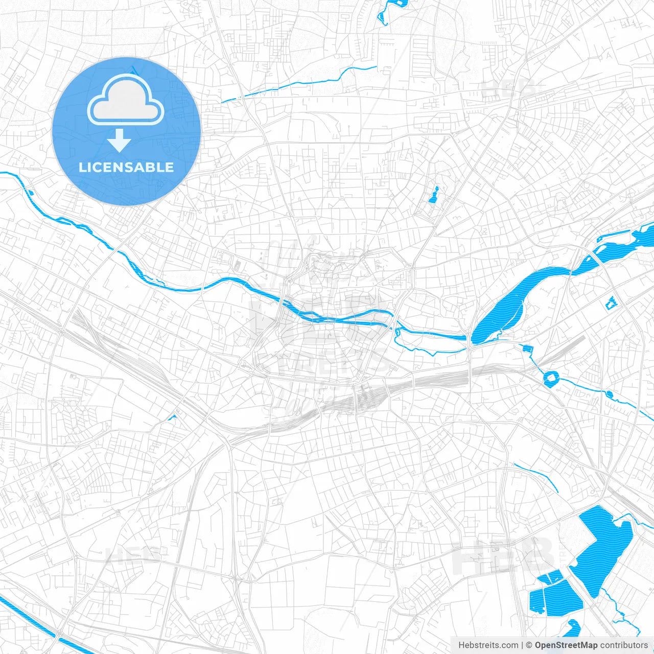 Nurnberg, Germany PDF vector map with water in focus