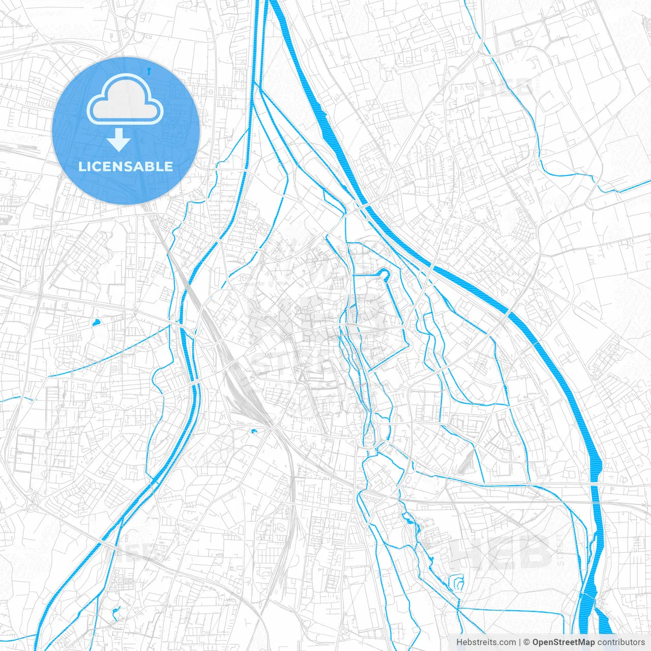 Augsburg, Germany PDF vector map with water in focus